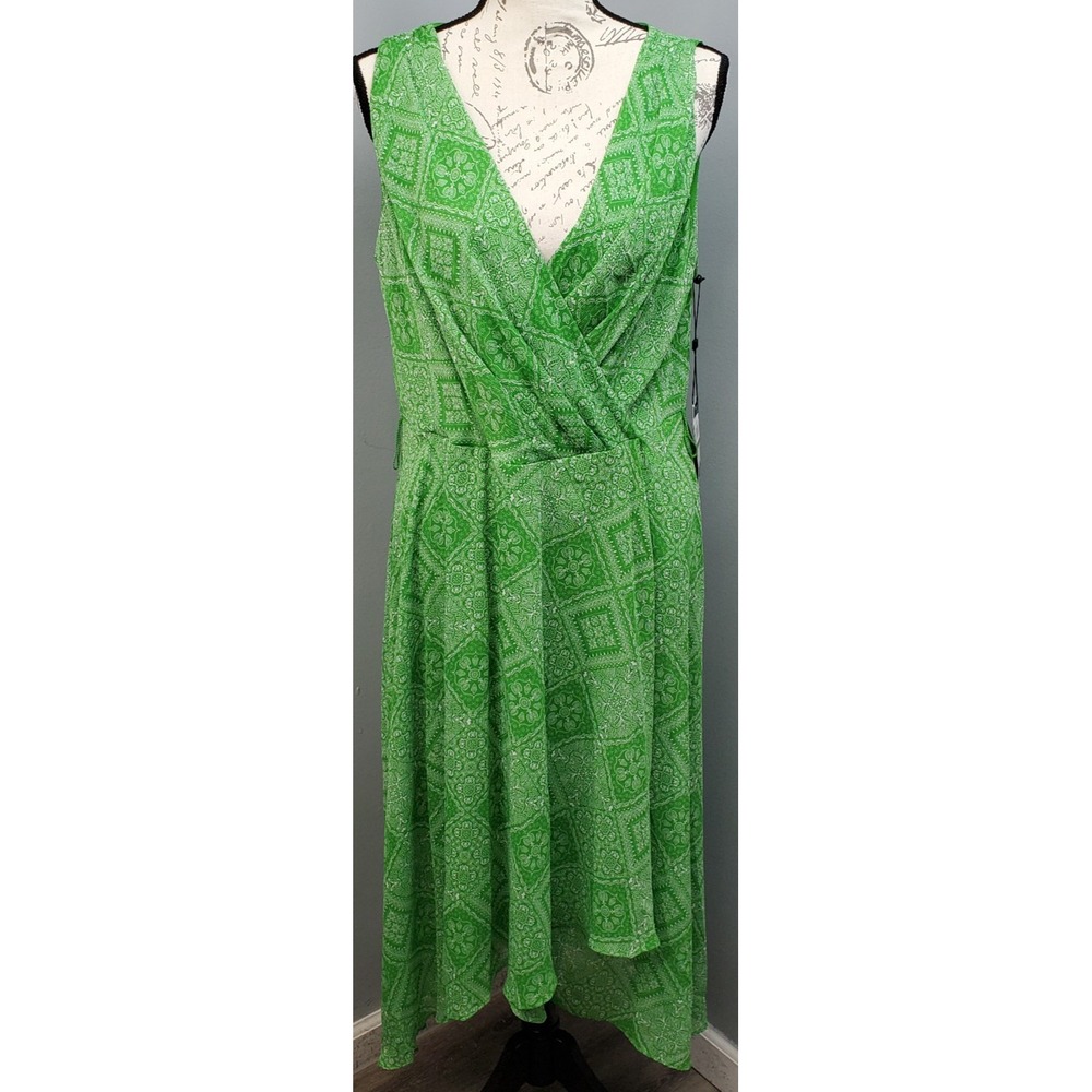Tommy Hilfiger Wrap Dress Womens 14 Multi Bandana Print Surplice V-Neck Back Zip